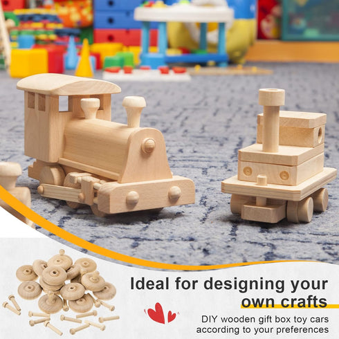 Civaner 36 Pack Wooden Wheels Toys for Crafts, Mini Wheels with Axle Pegs for DIY Toy Cars, 1.25 Inches