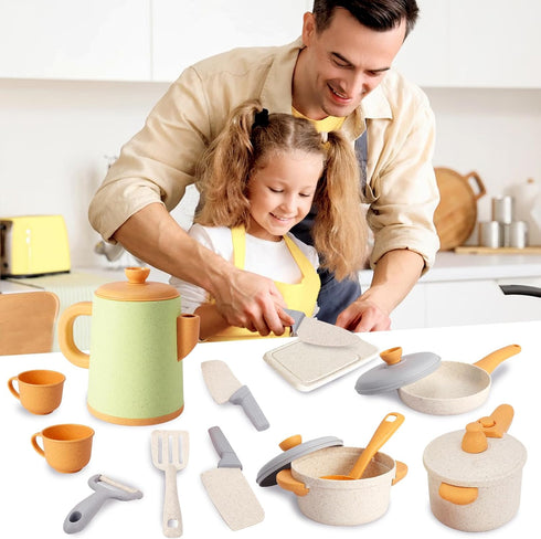 Set 3 4 5 6 HYAKIDS Play Kitchen Pots and Pans for Kids, Pretend Role Play Cooking Toys Gifts for Toddlers Girls Boys