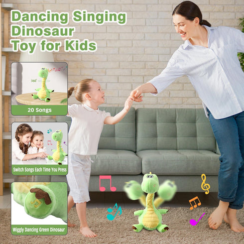 HCdoujoy 13" Dancing Dinosaur, Repeating What You Say Mimicking Recording Plush Baby Toy Musical Songs Singing Talking