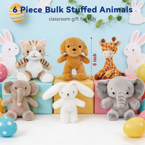 6 8 Inch Set Pcs Stuffed Animals Bulk, Small Stuffed Safari Animals, Zoo Stuffed Animals (Cat Dog Elephants Giraffe