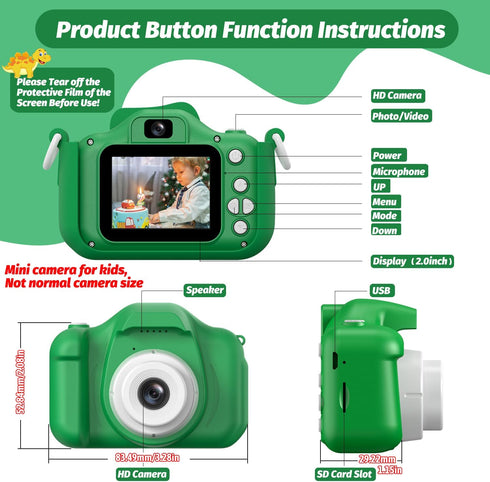 HOOMOON 3-12, 1080P 3 4 5 6 7 8 9 Upgrade Dinosaur Kids Camera, Christmas Birthday Gifts for Girls Boys HD Selfie