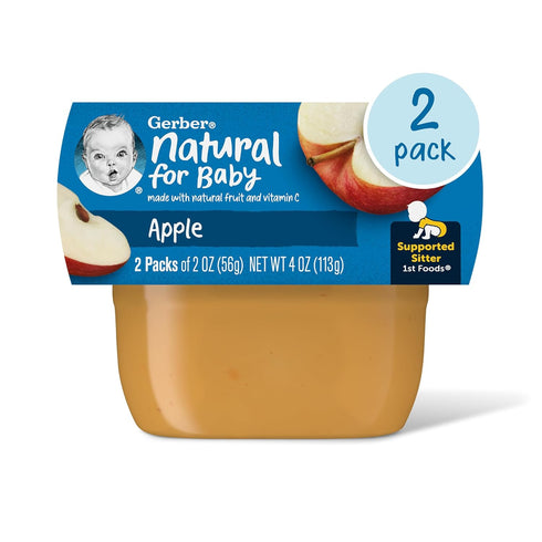 Gerber 1st Foods Baby Food, Apple Puree, Natural & Non-GMO, 2 Ounce Tubs, 2-Pack, Pack of 8