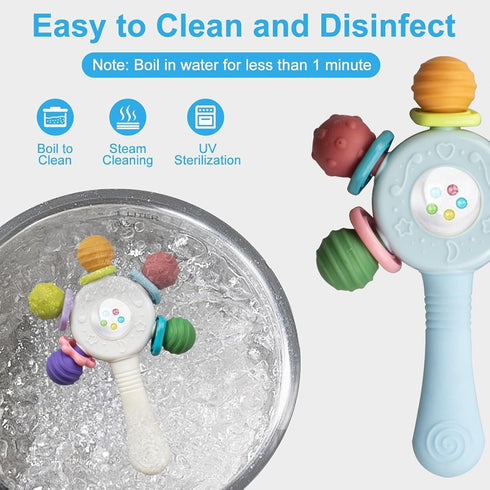 Joinshow 2PCS 0-36 Baby Sensory Teething Toys-Rattle Stick,Food Grade BPA Free Chew Toy,Grip Strengthening Handle