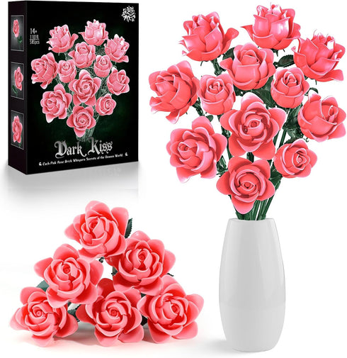 12 Pink Roses Building Block Bouquet Set, Symbol of Love, Admiration &