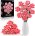 12 Pink Roses Building Block Bouquet Set, Symbol of Love, Admiration &