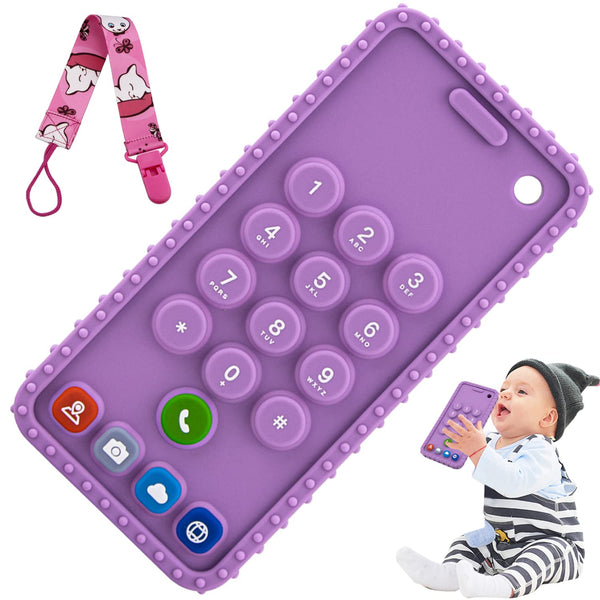 Baby Phone Teething Toys for 0-3, 0-6, 6-12 Months, Soft Silicone Baby Cell Phone Teethers