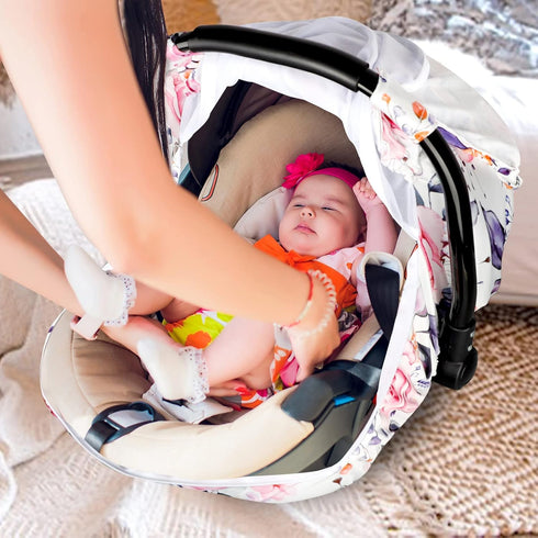 Pack of Baby Car Seat Head Support and Covers Stylish Floral Ultra Soft Minky Dotted Fabric Perfect for Baby Carseats