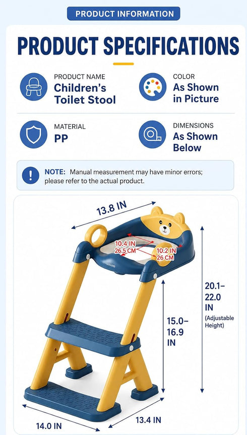 Gorocking Kids Potty Training Toilet Seat with Step Stool Ladder, Bear Design, Adjustable Height, Non-Slip Steps, Soft