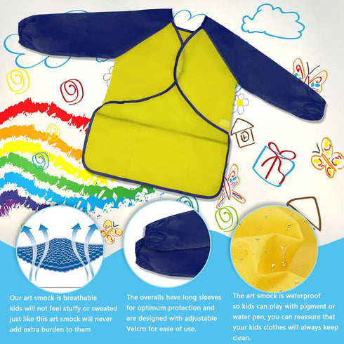 Zkptops 6 Pack Kids Art Smocks, Waterproof Kid Painting Aprons, Toddler Art Smock with Long Sleeve, Age 3-7 Years