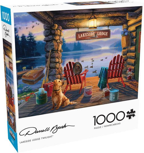 Buffalo Games - Darrell Bush - Lakeside Lodge Twilight - 1000 Piece Jigsaw Puzzle for Adults - 26.75 x 19.75