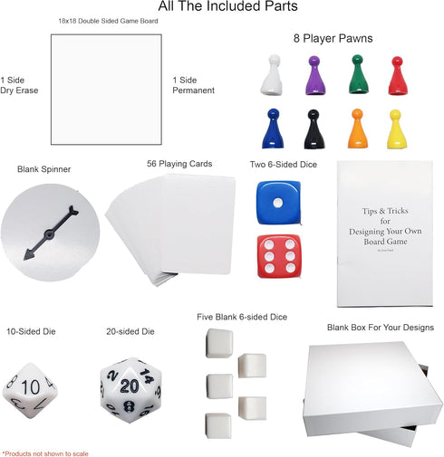DIY Board Game Kit - Make Your Own Board Game Kit with Double-Sided Blank Game Board, Blank Box, Game Pieces