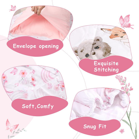 Set 4 Set Hooyax Toddler Bedding for Girls - Piece Rainbow Toddler Comforter Includes Fitted Sheet, Comforter