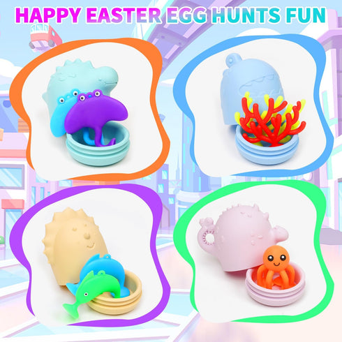 13 Pcs Baby Bath Toys, Silicone Mold Free Squeezable Dinosaurs with Storage Bag, No Hole Sensory Ocean Animal Suction