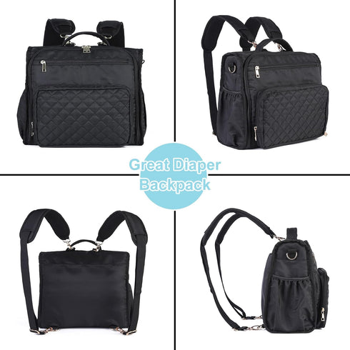 Clearworld Diaper Bag Backpack, Quilted Travel Diaper Bags for Baby Girl & Boy, Waterproof Stylish, Black