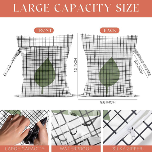VBCVBGFH 4 Pack Boho Green Abstract Botanical Wet Bag Waterproof Washable Reusable Wet Dry Bag for Swimsuit Dirty