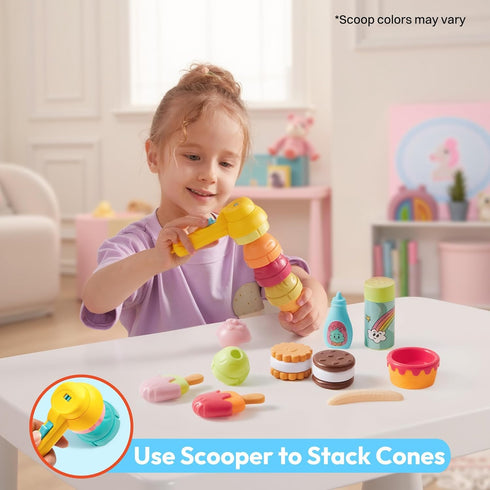 lalalark 3+ Ice Cream Color Changing Play Food Pretend Toy for Role Play, Play Kitchen Accessories, Preschool Birthday