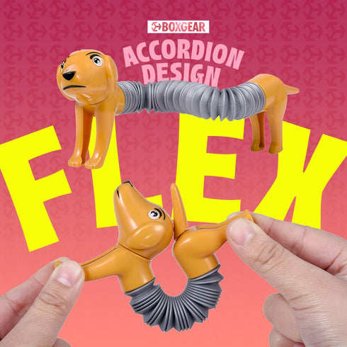 Boxgear 5-Pack Pop Tubes Mixed Animal Fidget Toys, Sensory Tubes for Toddlers, Stress-Relief Pop Sound Toys