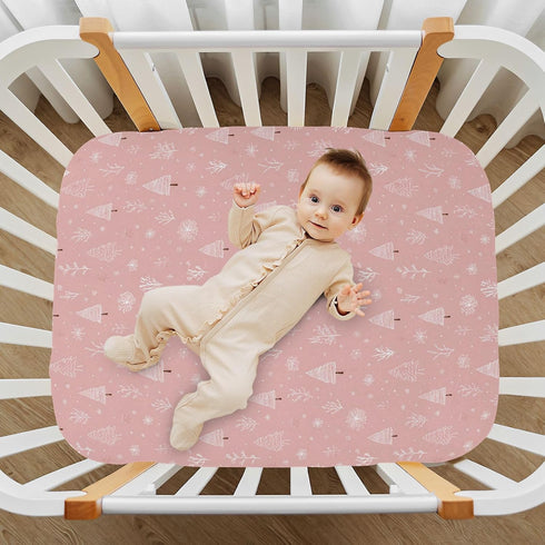 Sheet,52x28IN Pfrewn Christmas Crib Sheets for Boys Girls Pine Tree Branches Snowflakes on Pink Fitted Crib Sheet Fits