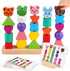 Animal Baby Toys for Boys Girls - Cute Wooden Bead Sequencing Set with Rabbit, Bear, Tiger, Pig, Frog for Early Learning