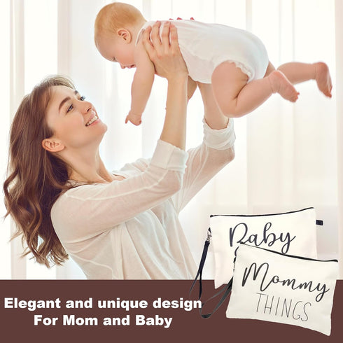 Mommy Set, 2 & Baby Bag - Canvas Zipper Pouch New Mom Essentials, Postpartum Travel Toiletry Bag for Baby, PCS