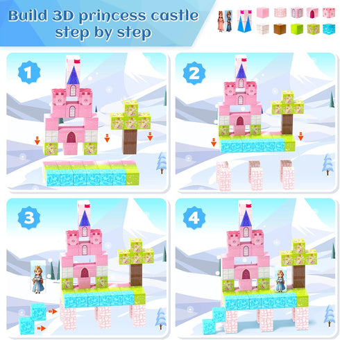 3+ 3-4 4-5 6-8 Hiwawind Updated Magnetic Blocks-Princess Castle, Creative Magnetic Building Blocks Toddler Toys