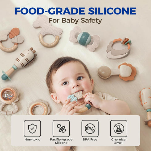 evoceler 0-6 (30 50 70 -10 0-18+ Softness Staged Baby Teething Toys with Rattles for Months Super Soft, Soft, Regular)