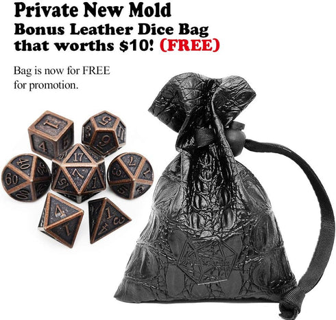Haxtec Antique Copper Metal DND Dice Set - 7 Polyhedral Dice Compatible with Dungeons and Dragons