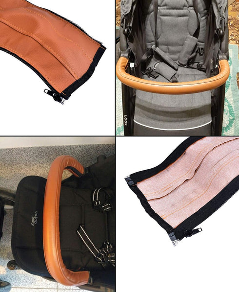 Universal Stroller Handlebar Cover, PU Leather Armrest Sleeve for Baby Strollers, Brown
