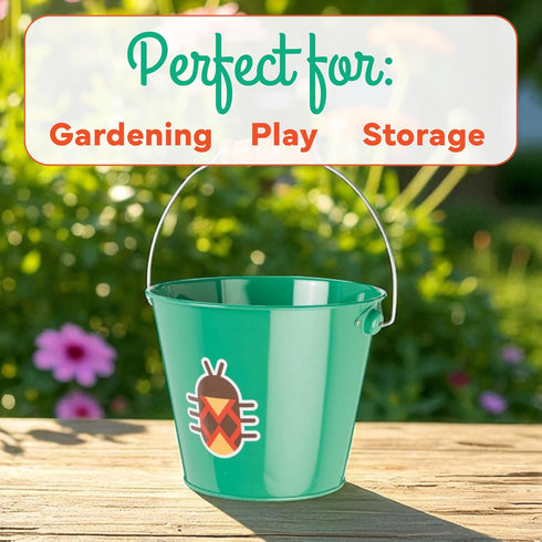 5 1 Count Toysmith Kids Gardening & Beach Bucket Metal Pail with Grippable Handle | Assorted Bee & Beetle Colors |