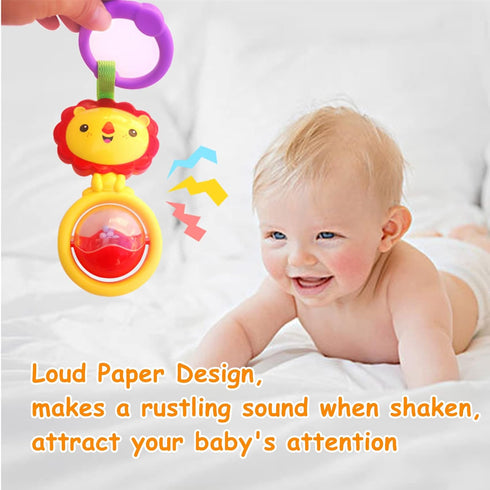 4 Pack Cartoon Animal Hanging Rattle Toys, Baby Bed Crib Car Seat Stroller Toys, Best Birthday Gift for Newborn