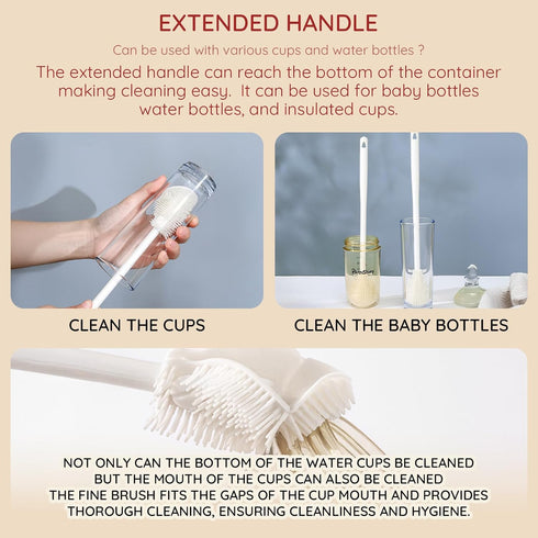 CXY 4PCS 360 Set 2025 Flexible Silicone Bottle Brush with Long Handle Soft Bristle Baby Bottle Brush Cleaner for Narrow