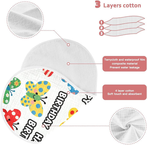 decor gift 4 Pack 22x11in Cotton Burp Cloth Breathable Happy Birthday Cute Butterfly spit up Cloth for Newborns