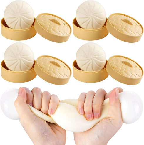 FFNIU 4Pack Dumpling Fidget Toy, Dumpling Stress Ball, Steamed Stuffed Bun, Squishies Stress