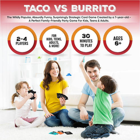 Taco vs Burrito Family Board Games for Kids 6-8, 8-12 & Up - Fun Travel Card Games for Everyone