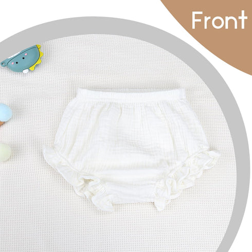 Poocen 5pcs Toddler Baby Girls Boy White Ruffled Bloomers Diaper Cover Cotton Linen Bloomer Shorts Underwear