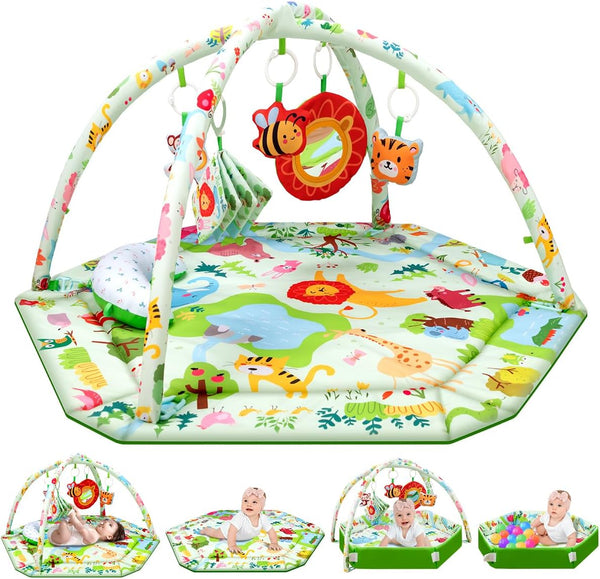 lulunemo Baby Play Mat,Tummy Time Mat with 6 Detachable Toys-Activity Gym for