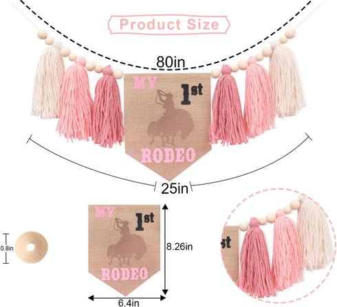 AOQURE Decorations,1st My First Rodeo High Chair Pink Tassel Banner - Cowgirl One Birthday Party Rodeo Birthday
