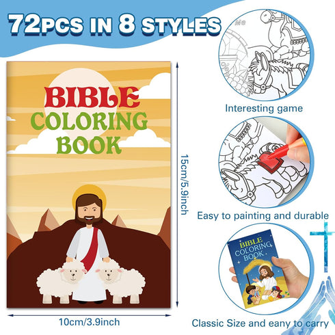 144 Fulmoon Pcs Christian Mini Coloring Books for Kids Bible Verse Religious Party Favors Coloring Books with Crayons