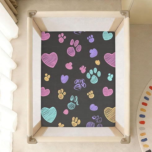 Bseiialft 52 28 Colorful Dog Paws Hearts Cute Crib Sheets for Boys Girls Soft and Breathable Cotton Baby Sheets