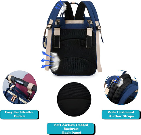 Sweet BB Backpack Baby Diaper with Changing Pad, Waterproof, USB Port, Large Capacity (Blue)