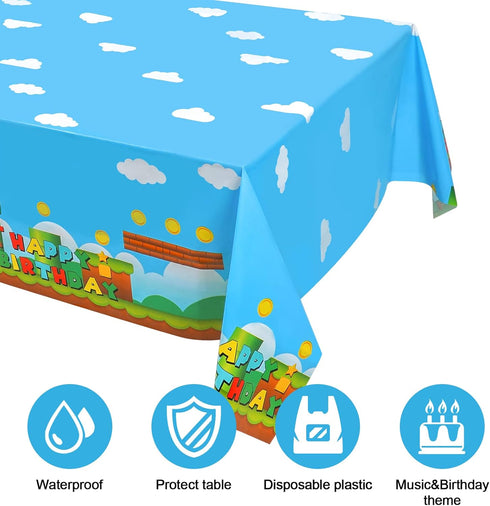 3 PCS Video Games Party Tablecloth: Plastic Table Cover for Video Games Birthday Party Decorations, 86.6 x 51.2in