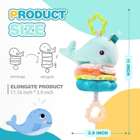 0-6-12-18 Jollybaby Baby Musical Pull String Hanging Toy for Stroller Car Seat Crib Play Gym, Plush Stuffed Whale Toy