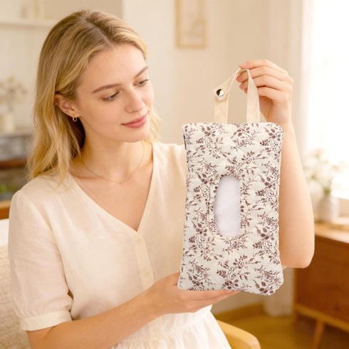 Sinbana Mommy Quilted Wipes Pouch, Fillable Floral Baby Wipe Holder Cover with Lanyard Portable Bag for Stroller Travel