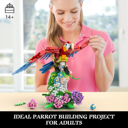 Set, 2 1 14+ (1176 Vziimo Parrot Floral Building MOC Flower and Parrot Collectible Table Art Kit, Creator in Animals
