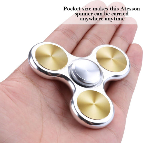 ATESSON Fidget Spinner Toy - Ultra Durable Stainless Steel Bearing for Stress Relief, Silver