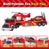 3 4 5 6+ Fire Rescue Semi Trailer Truck Toy, Large Flatbed Truck Carrier with Rescue Vehicle and Helicopter, Lights