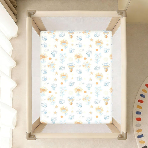 miaozhen 1 Pack 52x28 Cotton Baby Crib Sheets for Boys Girls Soft Comfy Orange Funny Sunflower and Bee Toddler Bedding