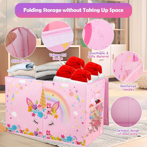Large Toy Box Chest - Collapsible Sturdy Organizer for Kids, 25"x13"x16" Pink Toy Storage Bins with Lids