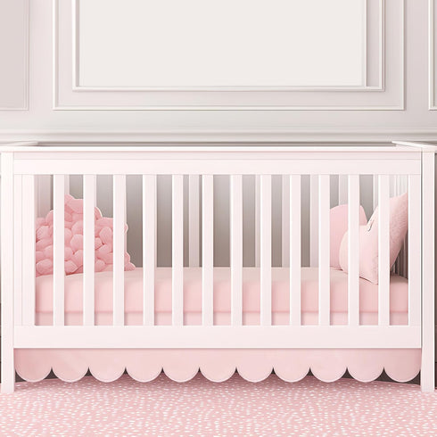 Hahafelt Pink Scalloped Crib Skirt 28"x 52" with 14" Drop Pleated Dust Ruffle