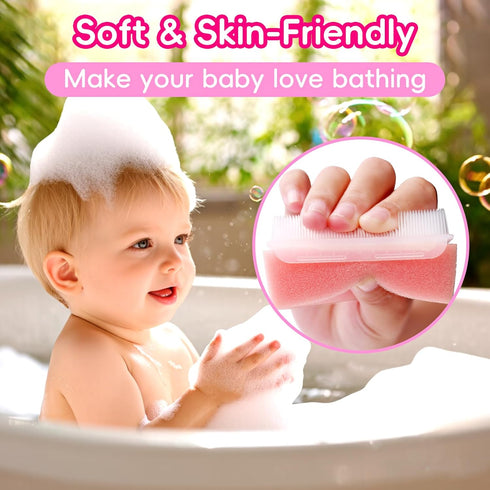 Set 5) Cradle Cap Brush for Babies, Baby Bath Essentials with Silicone Scrubber Bath Sponge Dual-Sided Comb